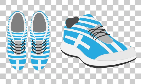 sport running shoes with laces. snickers in colors of Greece nation flag. vector illustration