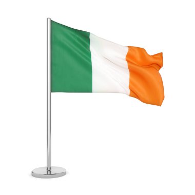 Beyaz arka plan üzerinde izole İrlanda Ulusal dalgalanan bayrak. 3D çizim