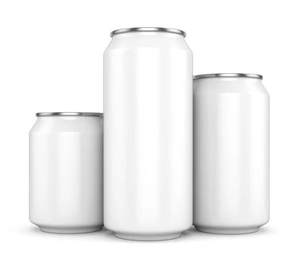Três latas de cerveja branca em branco — Fotografia de Stock