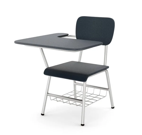 School Hogeschool Bureau Tafel Met Stoel Geïsoleerd Een Witte Achtergrond — Stockfoto