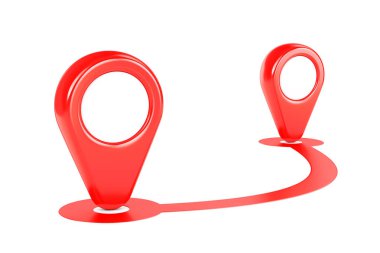 Kırmızı Gps harita yol ve iki işaretçileri