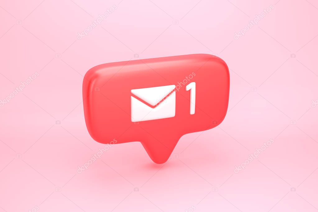One hundred messages, letters or e-mails inbox social media notification icon with envelope symbol and number 1 on counter. 3D illustration