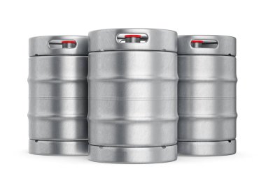Metal bira fıçıları beyaz arkaplanda izole