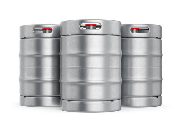 Kegs de cerveja de metal isolado no fundo branco — Fotografia de Stock
