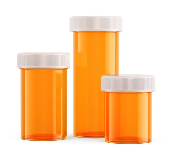 Frascos de farmácia Amber isolados sobre fundo branco — Fotografia de Stock