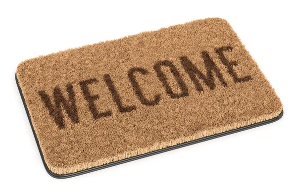 Brown welcome coir doormat isolated on white — Stock Photo, Image