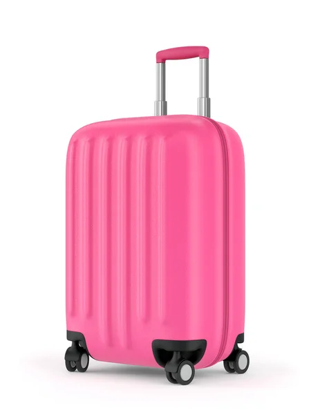 Pink plastic suitcase with wheels and retractable handle — Stock Photo, Image