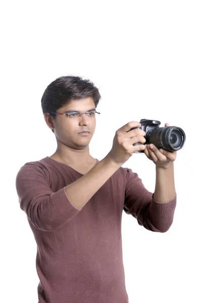 Indický Fotograf Fotoaparátem — Stock fotografie