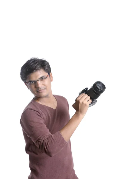 Indický Fotograf Fotoaparátem — Stock fotografie