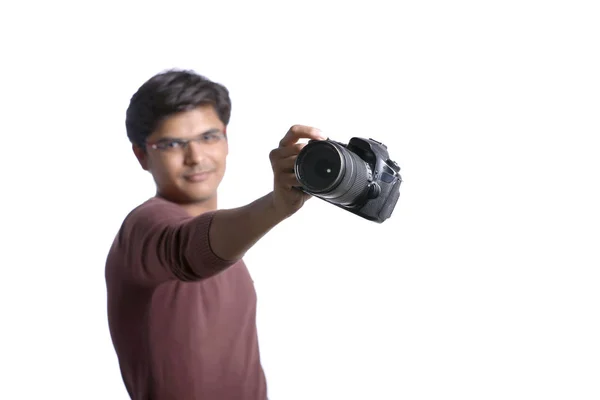 Fotógrafo Indiano Com Câmera — Fotografia de Stock