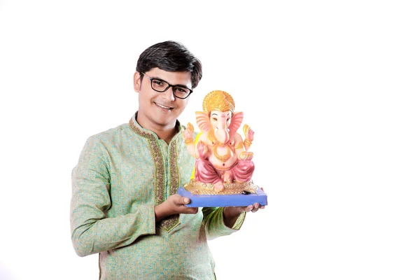 Lord Ganesha Ganesh Kutlama Festivali Ile Genç Hintli Adam — Stok fotoğraf