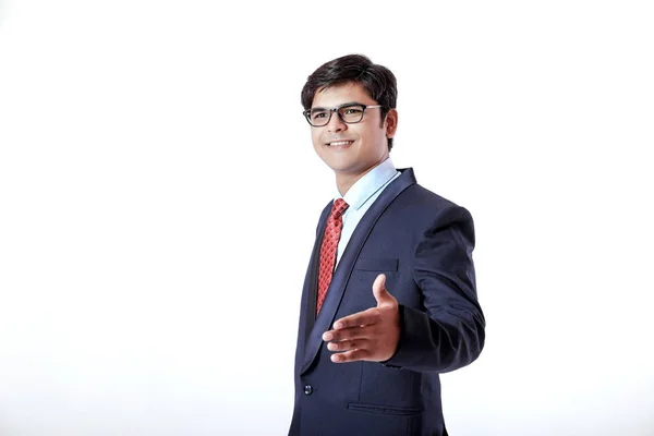 Young Indian Businessman Making Deal Isolated White Background — Stock Photo, Image