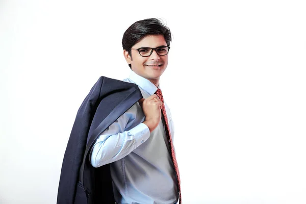 Jovem Empresário Indiano Sobre Fundo Branco — Fotografia de Stock