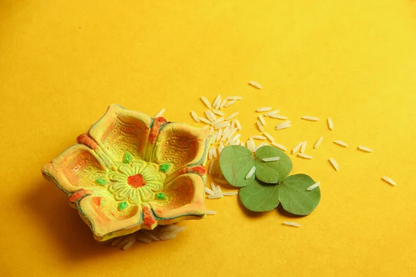 India Festival Dussehra Hoja Con Arroz — Foto de Stock