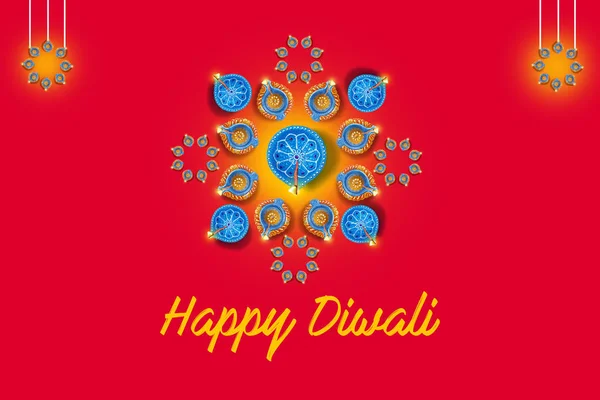 Diwali Lampa Och Rangoli Design — Stockfoto