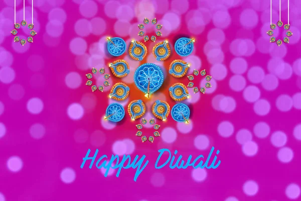 Diwali Lampa Och Rangoli Design — Stockfoto