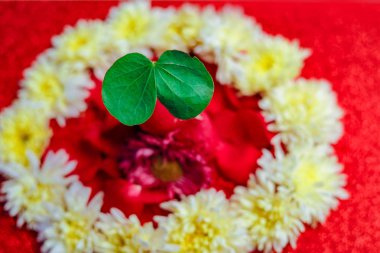 Mutlu Dussehra tebrik kartı, yeşil yaprak ve pirinç