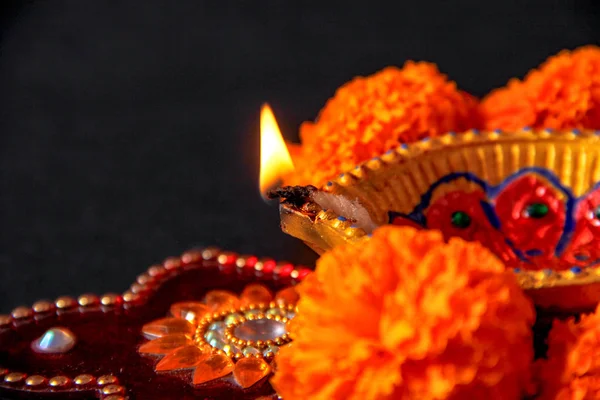 Diwali Festival India Diwali Lámpara Flor Rangoli — Foto de Stock