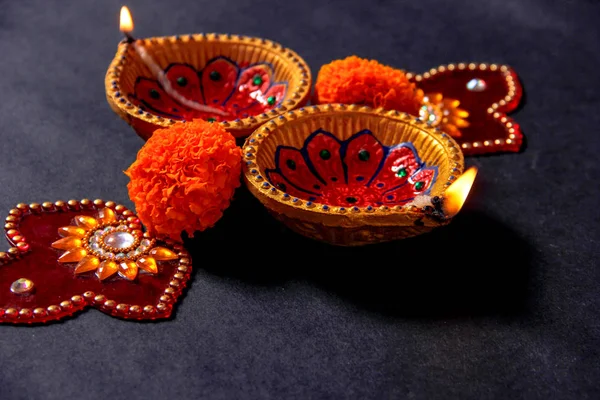 Indian Festival Diwali Diwali Lamp Flower Rangoli — Stock Photo, Image