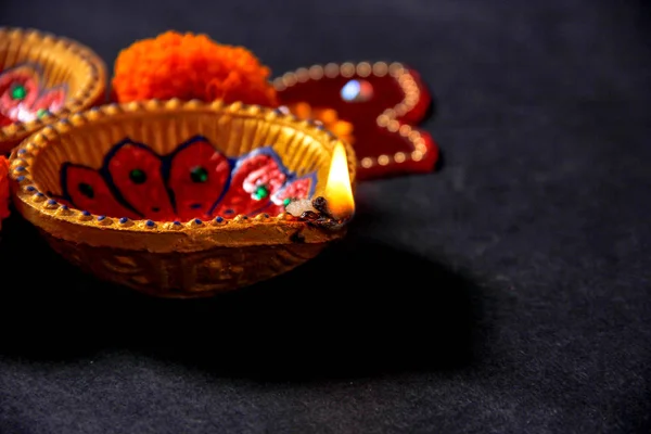 Indian Festival Diwali Diwali Lampe Und Blume Rangoli — Stockfoto