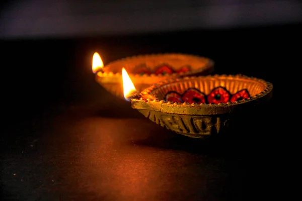 Indian Festival Diwali Diwali Lamp Bloem Rangoli — Stockfoto