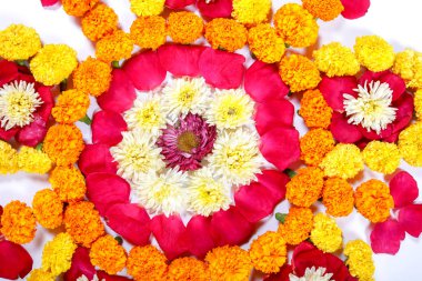 Kadife çiçeği çiçek rangoli Diwali festivali, Hint Festivali çiçek dekorasyon için tasarım