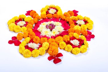 Kadife çiçeği çiçek rangoli Diwali festivali, Hint Festivali çiçek dekorasyon için tasarım