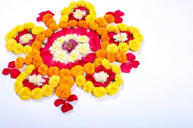 Kadife çiçeği çiçek rangoli Diwali festivali, Hint Festivali çiçek dekorasyon için tasarım