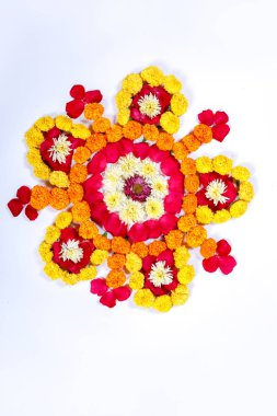 Kadife çiçeği çiçek rangoli Diwali festivali, Hint Festivali çiçek dekorasyon için tasarım