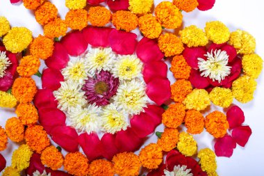 Kadife çiçeği çiçek rangoli Diwali festivali, Hint Festivali çiçek dekorasyon için tasarım