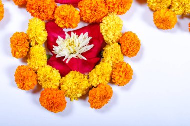 Kadife çiçeği çiçek rangoli Diwali festivali, Hint Festivali çiçek dekorasyon için tasarım