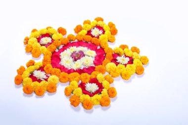 Kadife çiçeği çiçek rangoli Diwali festivali, Hint Festivali çiçek dekorasyon için tasarım