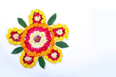 Kadife çiçeği çiçek rangoli Diwali festivali, Hint Festivali çiçek dekorasyon için tasarım