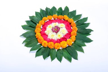 Kadife çiçeği çiçek rangoli Diwali festivali, Hint Festivali çiçek dekorasyon için tasarım