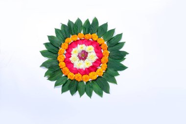 Kadife çiçeği çiçek rangoli Diwali festivali, Hint Festivali çiçek dekorasyon için tasarım