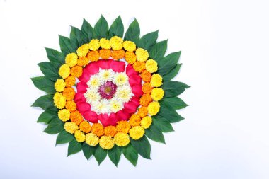 Kadife çiçeği çiçek rangoli Diwali festivali, Hint Festivali çiçek dekorasyon için tasarım