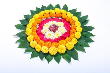 Kadife çiçeği çiçek rangoli Diwali festivali, Hint Festivali çiçek dekorasyon için tasarım