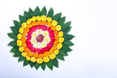 Kadife çiçeği çiçek rangoli Diwali festivali, Hint Festivali çiçek dekorasyon için tasarım