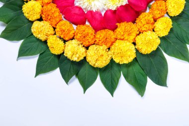 Kadife çiçeği çiçek rangoli Diwali festivali, Hint Festivali çiçek dekorasyon için tasarım