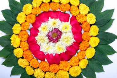 Kadife çiçeği çiçek rangoli Diwali festivali, Hint Festivali çiçek dekorasyon için tasarım