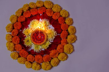 Kadife çiçeği çiçek rangoli Diwali festivali, Hint Festivali çiçek dekorasyon için tasarım