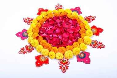 Kadife çiçeği çiçek rangoli Diwali festivali, Hint Festivali çiçek dekorasyon için tasarım