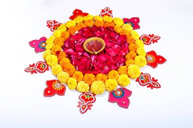 Kadife çiçeği çiçek rangoli Diwali festivali, Hint Festivali çiçek dekorasyon için tasarım