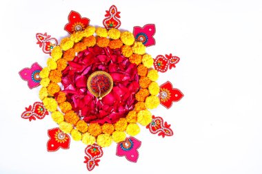 Kadife çiçeği çiçek rangoli Diwali festivali, Hint Festivali çiçek dekorasyon için tasarım