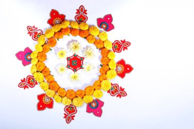 Kadife çiçeği çiçek rangoli Diwali festivali, Hint Festivali çiçek dekorasyon için tasarım