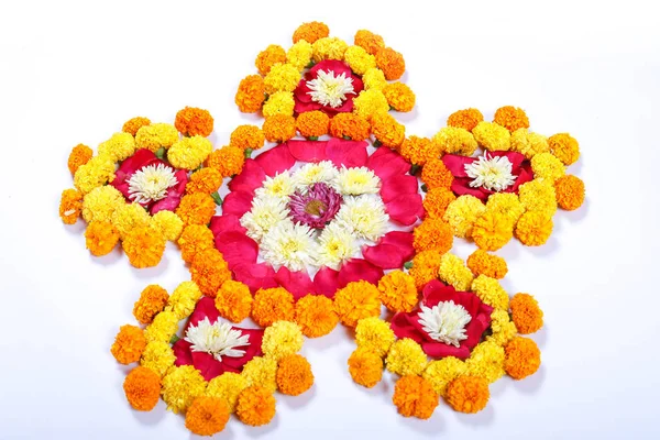 Nagietek Kwiat Rangoli Design Dla Diwali Festival Festiwal Indian Dekoracje — Zdjęcie stockowe