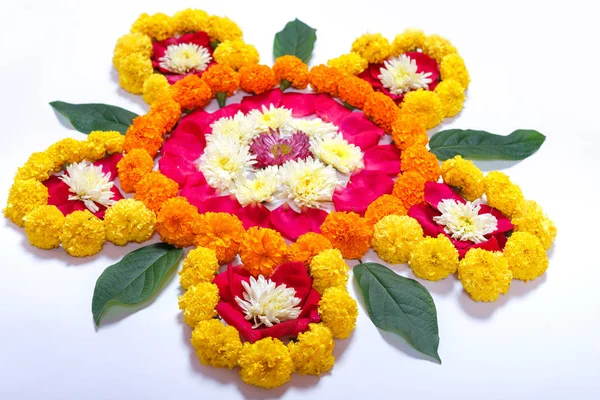Caléndula Flor Rangoli Diseño Para Decoración Flor Festival Indio Diwali —  Fotos de Stock