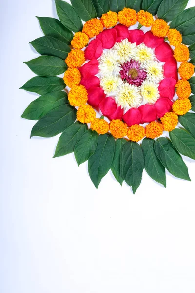 Calêndula Flor Rangoli Projeto Para Festival Diwali Decoração Flor Festival — Fotografia de Stock