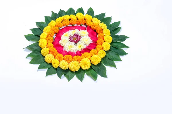 Calêndula Flor Rangoli Projeto Para Festival Diwali Decoração Flor Festival — Fotografia de Stock