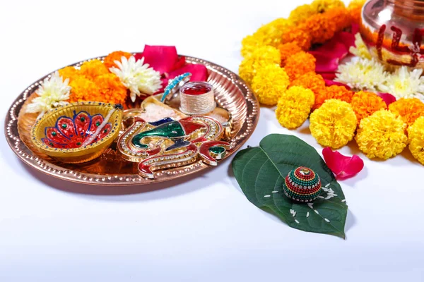 Indiai Fesztivál Diwali Pooja Thali — Stock Fotó